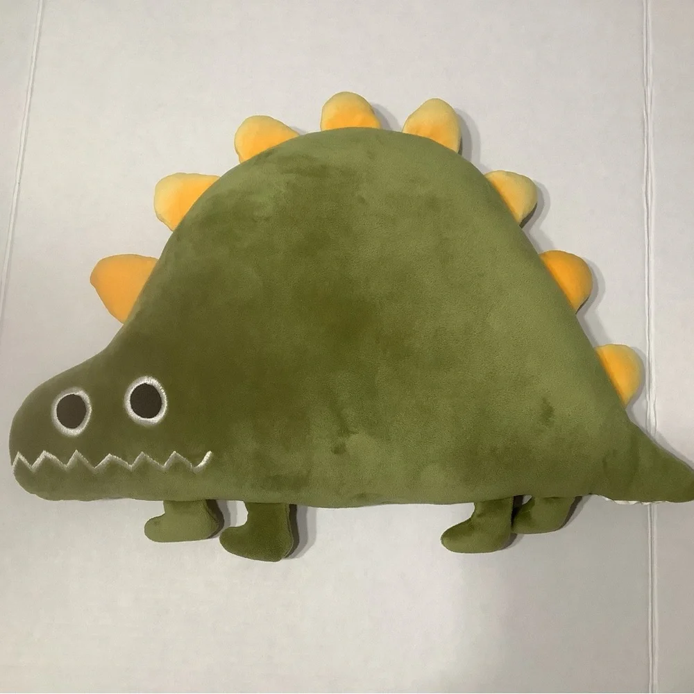 Green Dinosaur Plush Pillow with Yellow Spikes